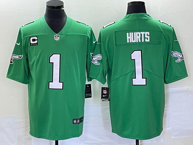 Youth Philadelphia Eagles #1 Jalen Hurts Green Vapor Limited With C Patch Stitched Football Jersey Youth Philadelphia Eagles #1 Jalen Hurts Green Vapor Limited With C Patch Stitched Football Jersey